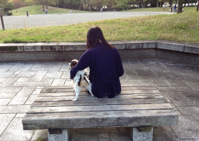 女性と寄り添う犬