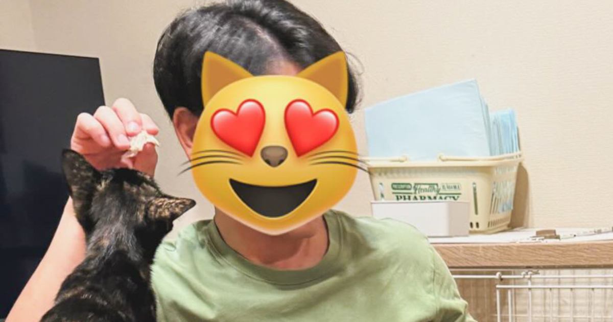 『猫は1番ありえない』と言っていた旦那→２年後…思いもよらない光景に「電車の中で吹き出してしまった」「魔法にかかったねｗ」と爆笑の声