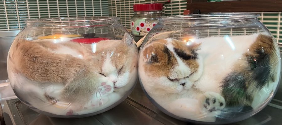 やっぱり液体！？金魚鉢に入る猫ちゃんたち♡