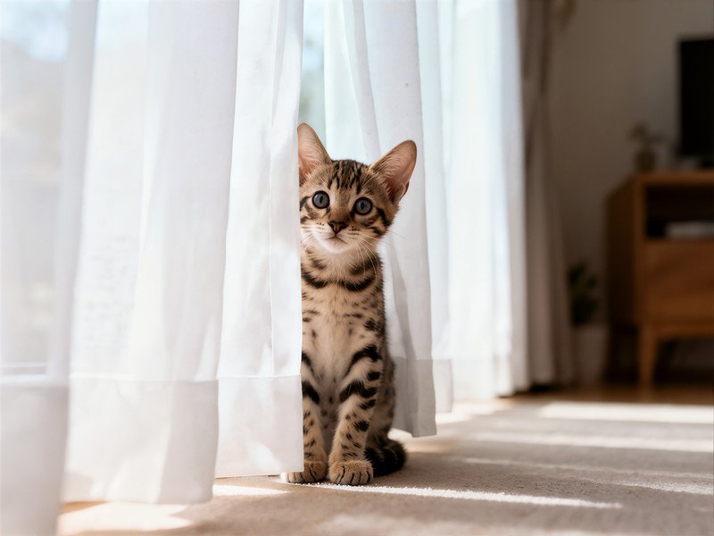 猫が『カーテン』に身を隠す理由4つ　どんな目的があるの？隠れているときの接し方も 