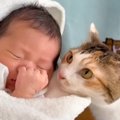 赤ちゃんがお家にやって来たら……猫が見せた『変化の様子』に感動が止…