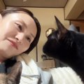 黒猫と見つめあう飼い主さん→首をかしげてみると……『まさかの展開』が…