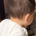 赤ちゃんに近距離で見つめられている猫→『表情』を見てみたら…爆笑必…