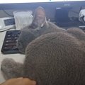 パソコンで作業をしたい飼い主さん→猫がやって来ると…『とんでもない体勢…