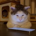 スマホの猫用アプリを『元野良猫』に見せてみたら…尊すぎた反応に「た…