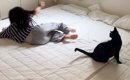 女の子が仲良しな猫の前で『倒れるフリ』をした結果…直後の『尊すぎる…