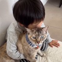 猫吸いをする子供