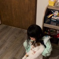 猫を寝かせる女の子