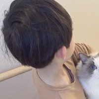 猫を抱えて階段を降りる男の子の横顔