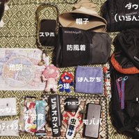 床に並べた荷物