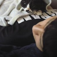 横になったお兄ちゃんの胸元でくつろぐきいちゃん