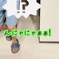 飛び出してきた黒猫に驚くお父さん