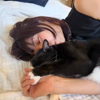 猫を抱く飼い主さん