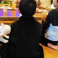 膝に前足を乗せながら