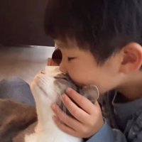 猫吸いをする子供