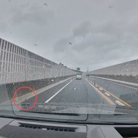 道路の端の赤い丸