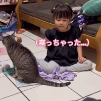 口を結ぶ女の子