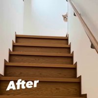 階段上で顔をのぞかせる猫