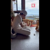 太ももの上に乗った姿