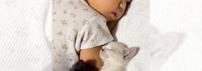 子猫と赤ちゃんの寝姿を撮っていたら…完全に予想外な『まさかの展開』…