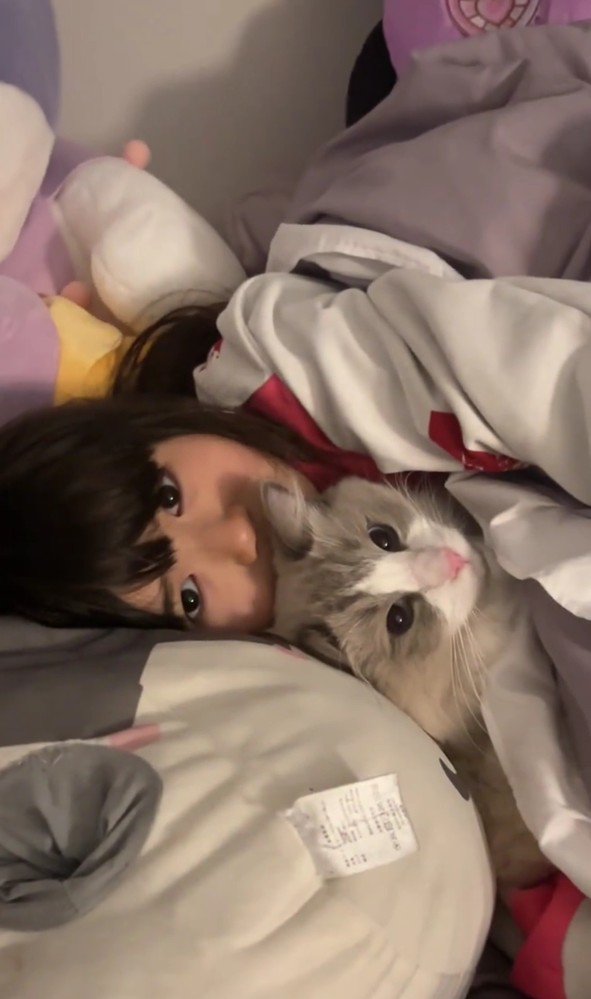 猫と寝る女の子