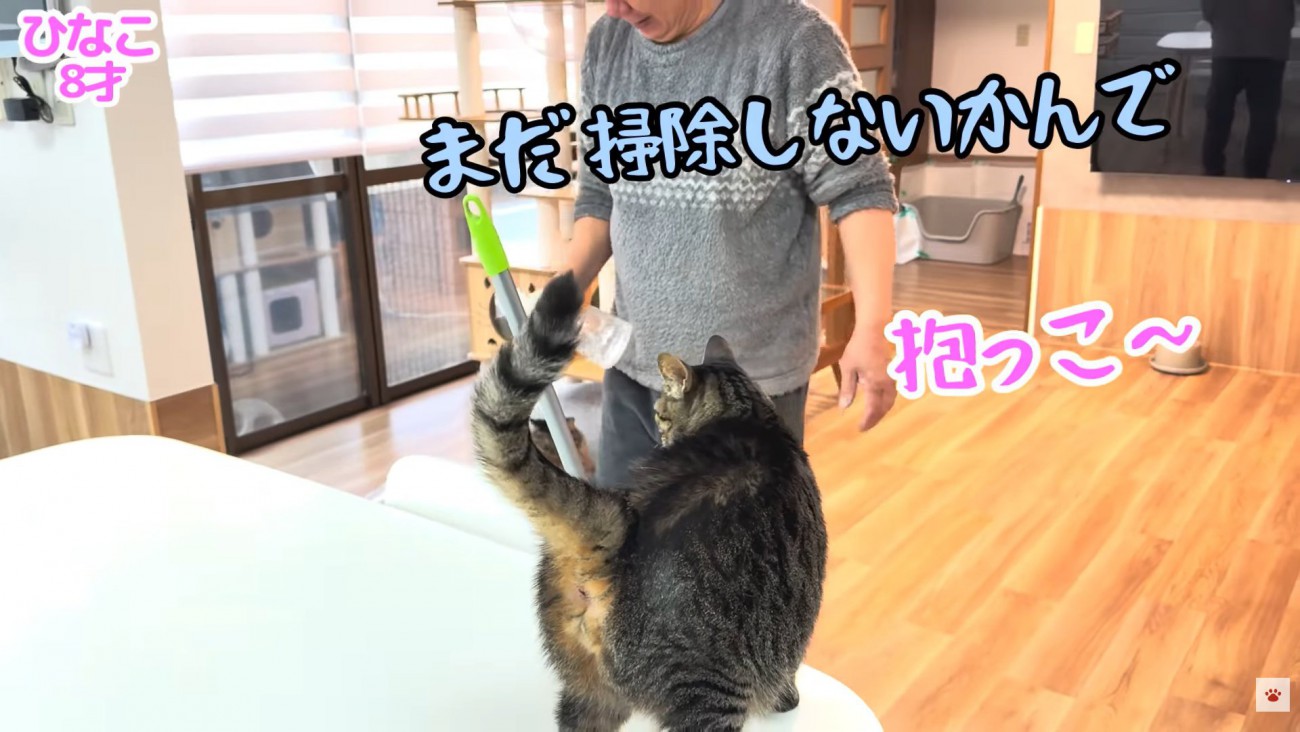 テロップ「まだ掃除しないかんで」