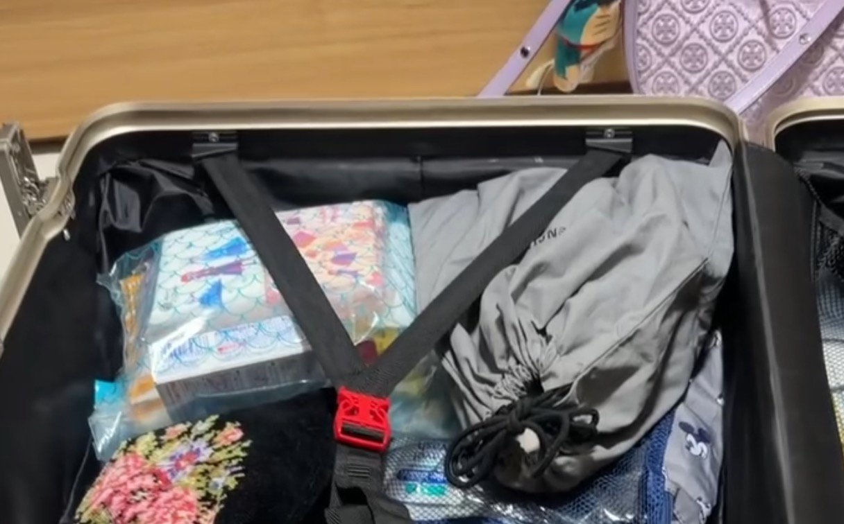 キャリーバッグの中に整列された荷物