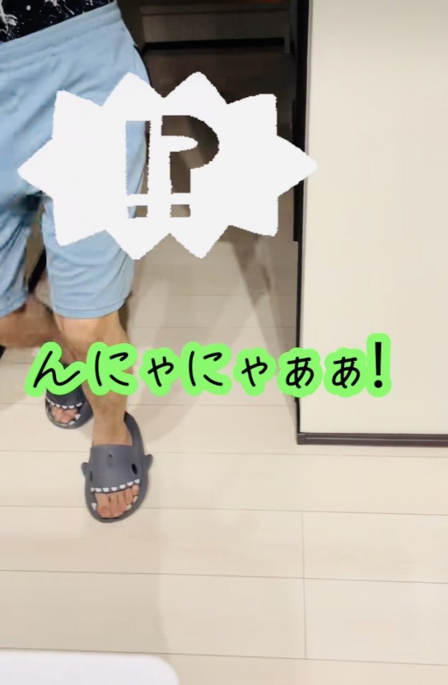 飛び出してきた黒猫に驚くお父さん