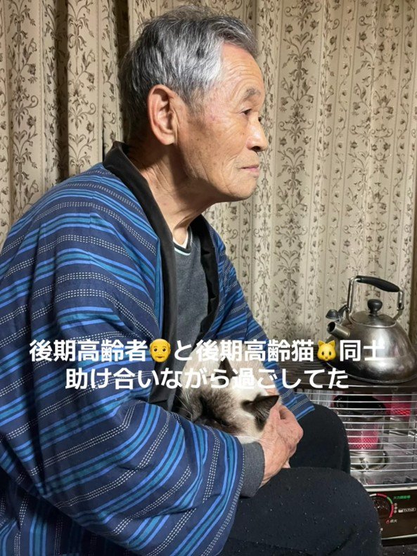 猫を抱っこしたおじいちゃん
