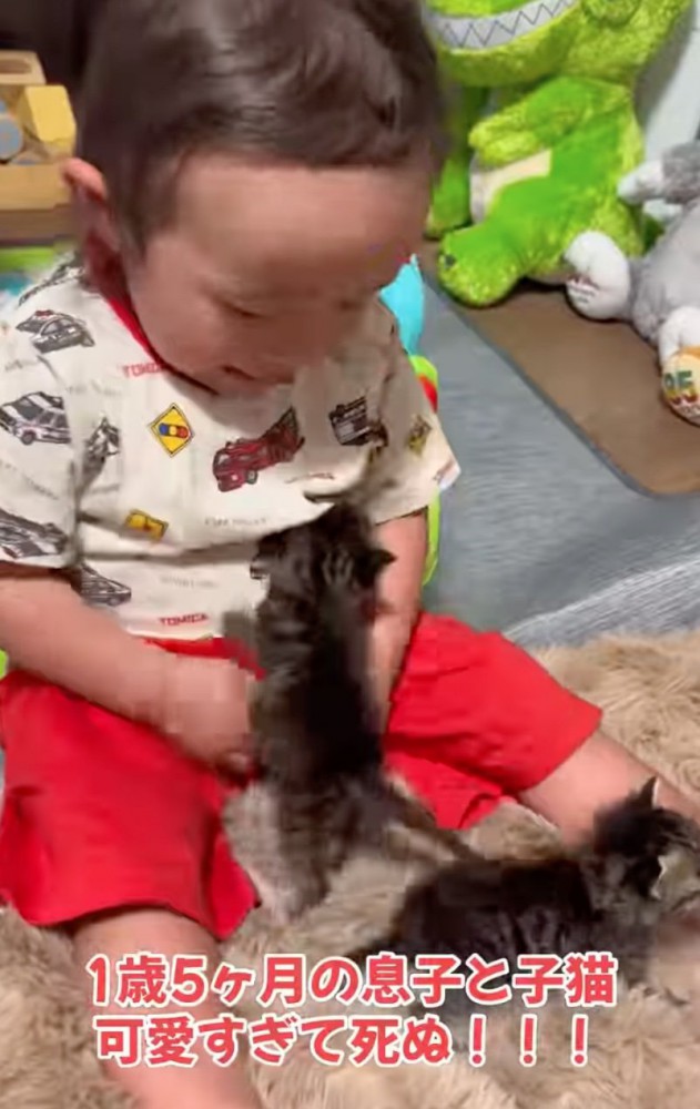 抱き上げようとする赤ちゃん