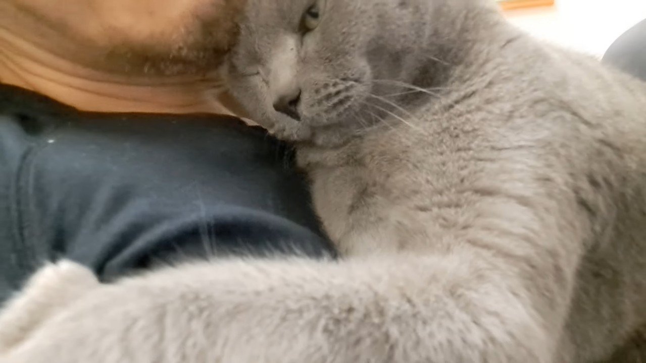 片目を閉じた顔と腕のアップ