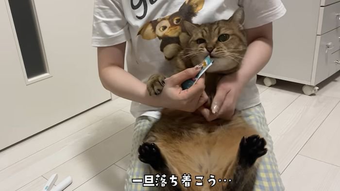 おやつを食べるみにらくん
