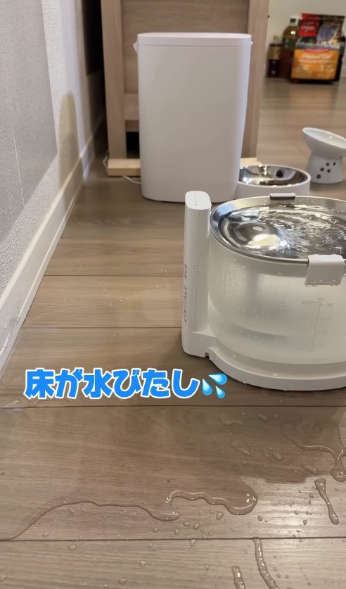 給水機横の水浸しの床