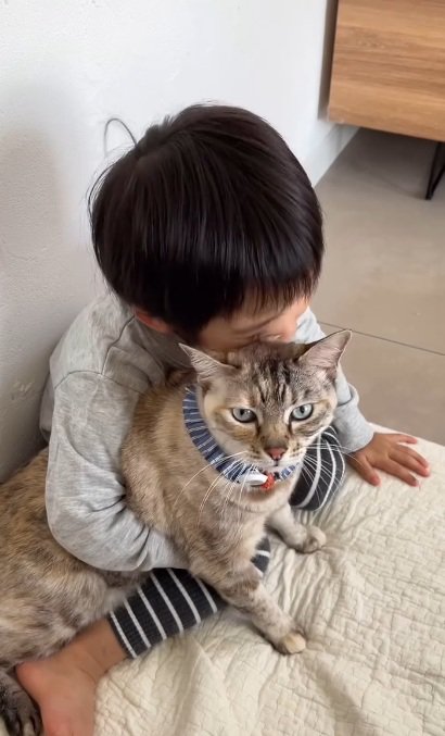 猫吸いをする子供