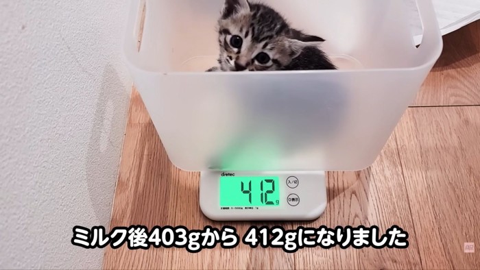 テロップ「ミルク後~」
