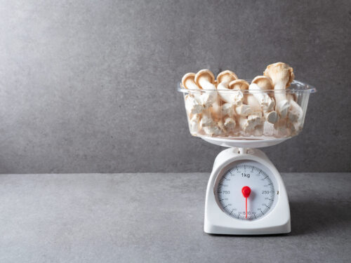 きのこを乗せたはかり