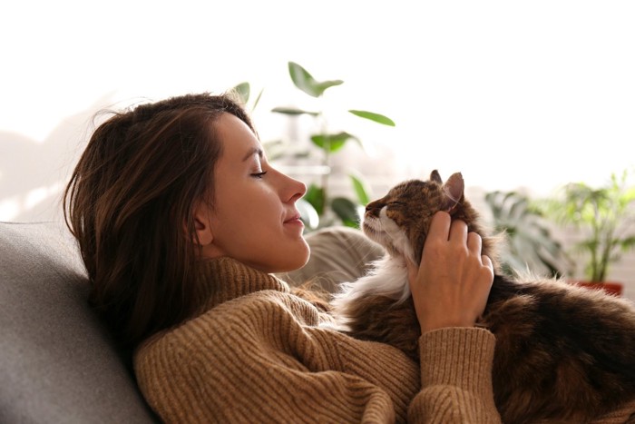 見つめ合う猫と飼い主さん