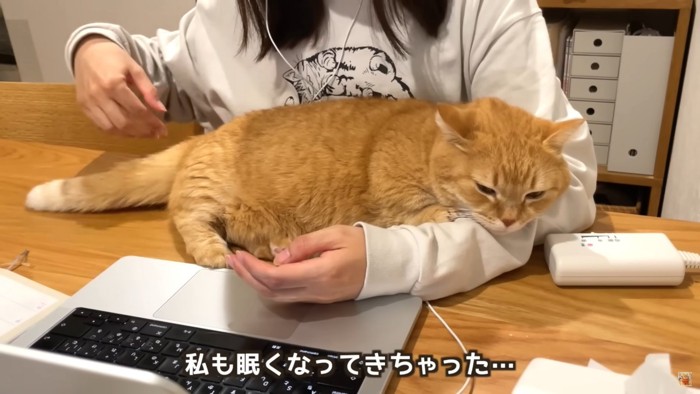 テロップ「私も眠く~」