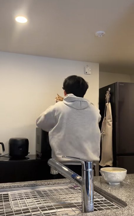 飼い主の左腕に噛みつこうとしている猫