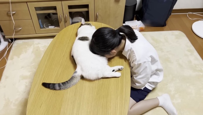 猫吸い中(横から)