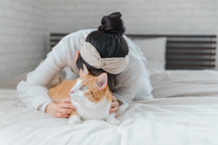 猫吸いする飼い主さん