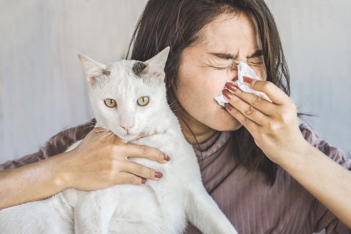 猫アレルギーを起こしている女性