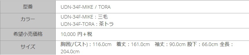 秋用ダメ猫パジャマ価格表