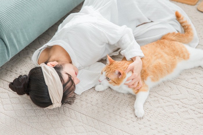 スキンシップ中の猫と飼い主さん