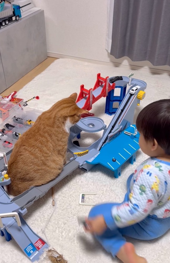 勢いよく坂を下る車