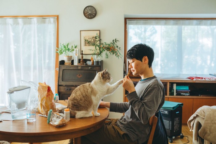 男性と猫