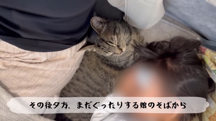 テロップ「その後夕方、まだぐったりする~」