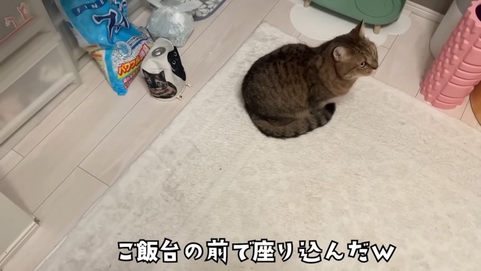 器の前で座り込み