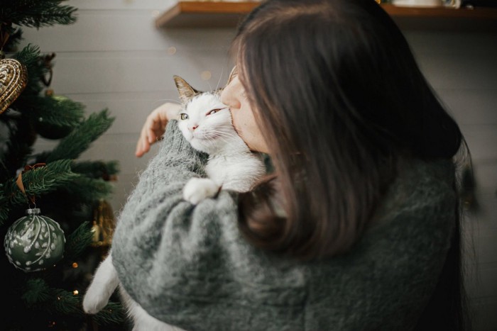 猫にキスする女性