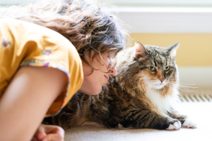 女性と猫